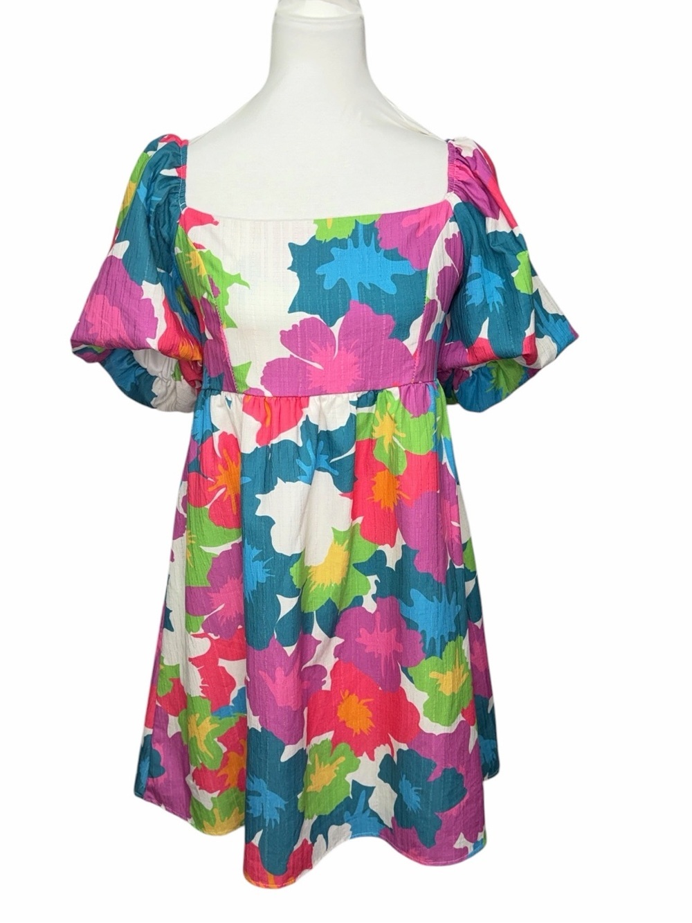 Peach Love Babydoll Floral Puff-Sleeve Dress